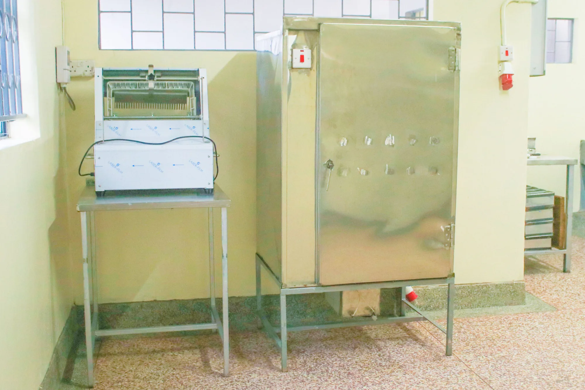Stainless steel catering equipment in the school kitchen